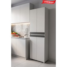 PlatinReyon Mega Beyaz 4 Kapaklı 8 Raflı Mutfak ve Kiler Dolabı - Çok Amaçlı Erzak Dolabı Beyaz