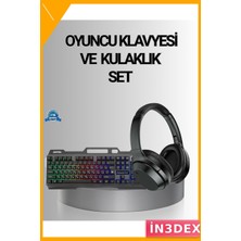 İn3dex Işıklı Oyuncu Klavye Mouse ve Bluetooth Kulaklık Seti Türkçe Q USB