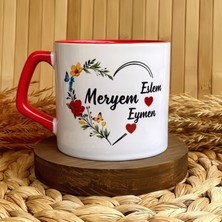 Loren Gift Anne ve Çocuk Isimli Kalp Temalı Kişiye Özel Anneler Günü Kırmızı Lüks Kupa