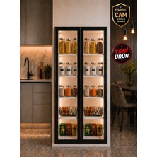 Bayramoğlu Mobilya Emperli Cam Kapaklı Erzak Dolabı | Modern Kiler Dolabı | Çok Raflı Mutfak Organizer | Ledli Vitrin Dolabı | Modern Kitaplık 180X70X40