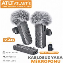 Atlt Atlantis 2.4g 60MAH Çift Set Kablosuz Yaka Mikrofonu Typec-Lightning Gürültü Önleyici Tak Çalıştır Vlog Röportaj Için Canlı Yayın 8 Gram