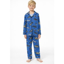 Enie Erkek Çocuk Mavi Karakter Desenli 4 Mevsim Göz Bantlı Pijama Takımı