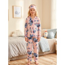 Enie Kız Çocuk Pembe Karakter Desenli 4 Mevsim Göz Bantlı Pijama Takımı