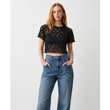 Bisou Dantel Crop Bluz