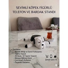 Alse 3D Sevimli Köpek Figürlü 2'si 1 Arada Telefon Standı ve Bardak Altlığı - 3D Tasarım