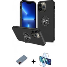 Pileli Store Pilelistore™ iPhone 13 Pro Kılıf Odak Form Prime - Siyah 3D Antistatik Seramik Nano Ekran Koruyucu + Metal Kamera Lens Koruma Cam - Kı