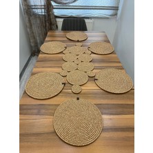 Senza Atelier Balon Model Jüt Runner Takımı - 6 Kişilik Supla ve Geometrik Tasarım Hasır Masa Seti -