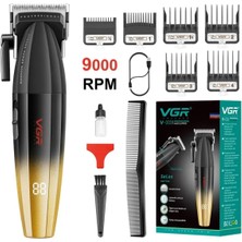 Vgr Profesyonel Saç Kesme Makinesi 9000RPM V-003 Sarı Kablosuz Kullanım ve 6 Ek Başlık ile
