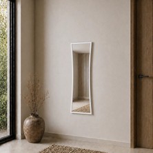 Aypars Atölye Modern Beyaz Çerçeveli Boy Aynası 40X120 cm – Kavisli Minimalist Dekoratif Duvar Aynası
