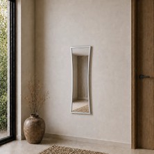 Aypars Atölye Modern Gümüş Çerçeveli Boy Aynası 40X120 cm – Kavisli Minimalist Dekoratif Duvar Aynası