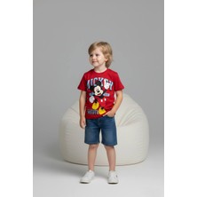 Yağmur Giyim Pjkskt Mickey Karakter Desenli Kot Şortlu Erkek Çocuk Kısa Kol Takım 6663