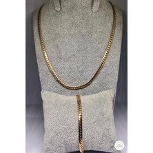 Carette De Terre Gold Renk Hasır Model Çelik Kolye ve Bileklik Seti