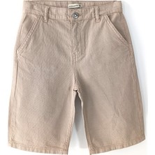 DobaKids Linen-Breeze Series Yumuşak Keten Erkek Çocuk Kapri Şort Boru Paça Bel Ayarlı Bej