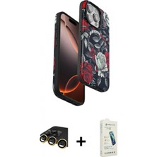 İlk El Grup Pilelistore™ iPhone 14 Pro Kılıf Siluet Doku - Şeffaf Pasifik Cam Ekran Koruyucu + Raze Metal Kamera Lens - Gd