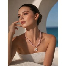 Solare Accessories Pembe Kuvars Doğal Taşlı Shiva Kabuğu Uçlu Tasarım Kolye | El Yapımı Doğal Taş Kolye