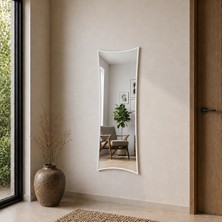 Aypars Atölye Modern Kavisli MDF çerçeve Boy Aynası 40X120 cm – Dalgalı Formlu Minimalist Dekoratif Beyaz Duvar Aynası