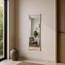 Aypars Atölye Modern Kavisli MDF çerçeve Boy Aynası 40X120 cm – Dalgalı Formlu Minimalist Dekoratif Altın Duvar Aynası