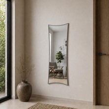 Aypars Atölye Modern Kavisli MDF çerçeve Boy Aynası 40X120 cm – Dalgalı Formlu Minimalist Dekoratif Gri Duvar Aynası