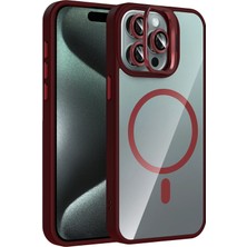 Zenvia Mey Ithalat®   iPhone 15 Pro Max Remim Lensli Magsafe Standlı Kapak - Bordo
