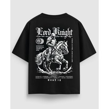 Yolo Street Oversize Unisex Siyah Tişört – Lord Knight Beyaz Yazılı Ortaçağ  Yazılı Şövalye Baskı, %100 Pamuk Streetwear Tasarım