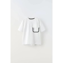 Magu Erkek Çocuk Pamuklu Cep Detaylı Beyaz Oversize T-Shirt