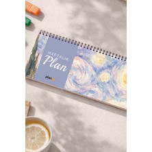 Tarihsiz Spiralli Haftalık Masaüstü Planlayıcı - Mavi Sulu Boya  - 10X30 cm Plango