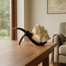 Goldenlight Meerschaum El Oyması Lületaşı Avrupalı Denizci Kaptan Figürlü Pipo – %100 Blok Taş El Yapımı, Koleksiyonluk