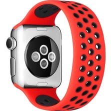 Zenvia Mey Ithalat®   Watch 38MM Ayarlı Delikli Silikon Kordon - Kırmızı-Siyah