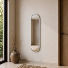 Aypars Atölye Modern MDF çerçeve Oval Boy Aynası 40X120 cm – Minimalist Gümüş Çerçeveli Dekoratif Duvar Aynası 2026 Trend