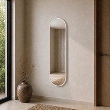 Aypars Atölye Modern MDF çerçeve Oval Boy Aynası 40X120 cm – Minimalist Beyaz Çerçeveli Dekoratif Duvar Aynası 2026 Trend