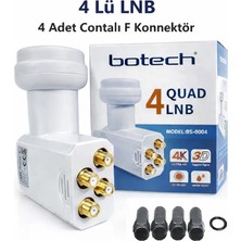 Vwin Dörtlü 4 Lü Universal Quad Lnb 4K Ultra Hd Bağımsız Botech Lnb + 4 Contalı F Konnektör