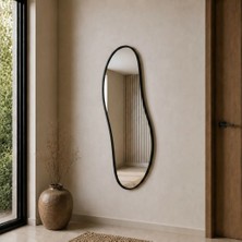 Aypars Atölye Modern Organik Form Banyo Aynası 40X120 cm – Asimetrik Minimalist Siyah Çerçeveli Dekoratif Duvar Aynası