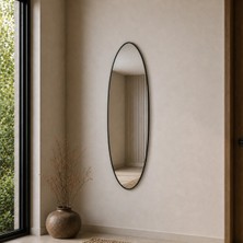Aypars Atölye Modern Oval Boy Aynası 40X120 cm – Ince Siyah Çerçeveli Minimalist Dekoratif Duvar Aynası