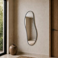 Aypars Atölye Modern Organik Form Banyo Aynası 40X120 cm – Asimetrik Minimalist Gri Çerçeveli Dekoratif Duvar Aynası