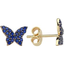 Online Takı Altın London Blue Topaz Taşlı Kelebek Küpe