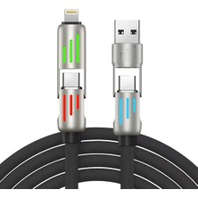 Giyitec 240W Güç Destekli 4'ü 1 Arada LED Göstergeli Döner Başlıklı Çoklu Cihaz Şarj Kablosu