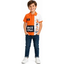 İrem Çocuk Giyim Erkek Çocuk Xepos Yazılı Yakası Düğme Kapamalı Polo Yaka Turuncu Renk Tişört