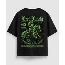 Yolo Street Oversize Unisex Siyah Tişört – Lord Knight Yeşil Yazılı Ortaçağ  Yazılı Şövalye Baskı, %100 Pamuk Streetwear Tasarım
