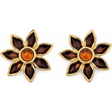 Nergis Collection Kadın Gold Çiçek Form Taşlı Büyük Küpe – Vintage Stil Statement Küpe