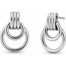 Nergis Collection Kadın Gümüş Renk Çelik Çoklu Halka Küpe Sallantılı Büyük Boy Modern Şık Günlük & Özel Gün Takı