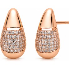 Nergis Collection Rozegold Damla Küpe Kadın Taşlı Çivi Küpe Zirkon Parlak Şık Minimal Günlük Takı