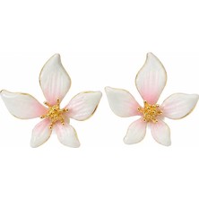 Nergis Collection Kadın Çiçek Figürlü Beyaz Pembe Detaylı Küpe | Gold Detaylı Şık Minimal Tasarım Küpe
