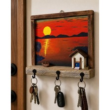 Anı Atölyesi Rustik Gün Batımı Ahşap Duvar Anahtarlığı/el Boyaması Akrilik TABLO/25X20 cm