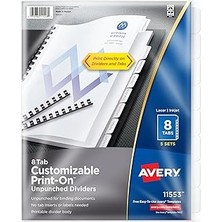 Uravas Store Avery Delinmemiş Baskı Bölücüler, Beyaz, 8 Sekme, 5 Takım (11553)