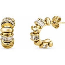 Nergis Collection Kadın Gold Taş Detaylı Halka Küpe – Şık ve Modern Tasarım Çelik Küpe