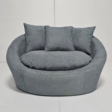 Showdeko Fotelya Turkuaz Yuvarlak Berjer | Bouclé Kumaş | 3 Kırlent | 128X110CM | Nest Loveseat