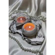 Gri Candle Set Minimal Dekoratif Mumluk & Tepsi Seti
