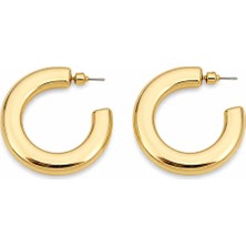 Nergis Collection Kadın Gold Kalın Halka Küpe – Minimal Şık Günlük Kullanım Çelik Küpe