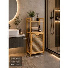 Lucky Clover Bambu Çamaşır Sepeti Kapaklı Raflı Organizer Kirli Sepeti Banyo Düzenleyici