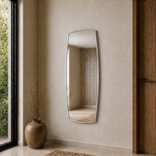 Aypars Atölye Modern MDF çerçeve Gümüş Banyo Aynası 40X120 cm – Asimetrik Minimalist Dekoratif Duvar Aynası